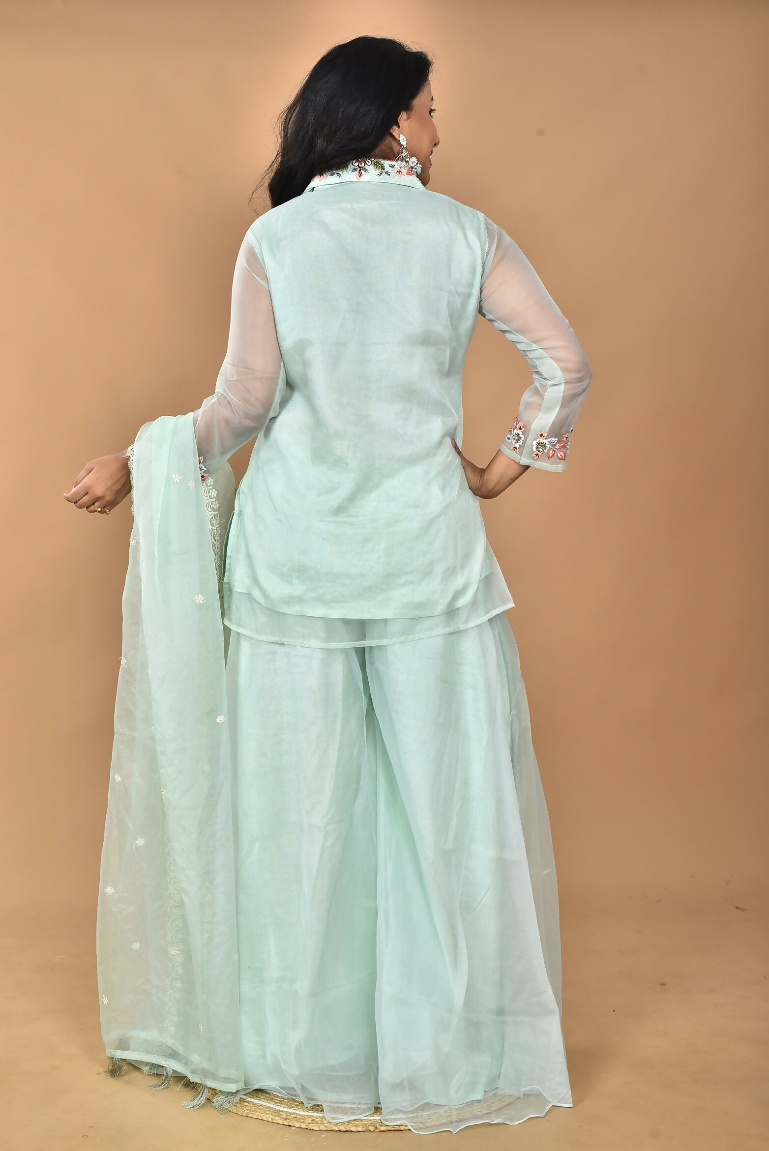 Morchari Women And Hand Embroidery Palazzo Set-Sea Green - Swadesiicart