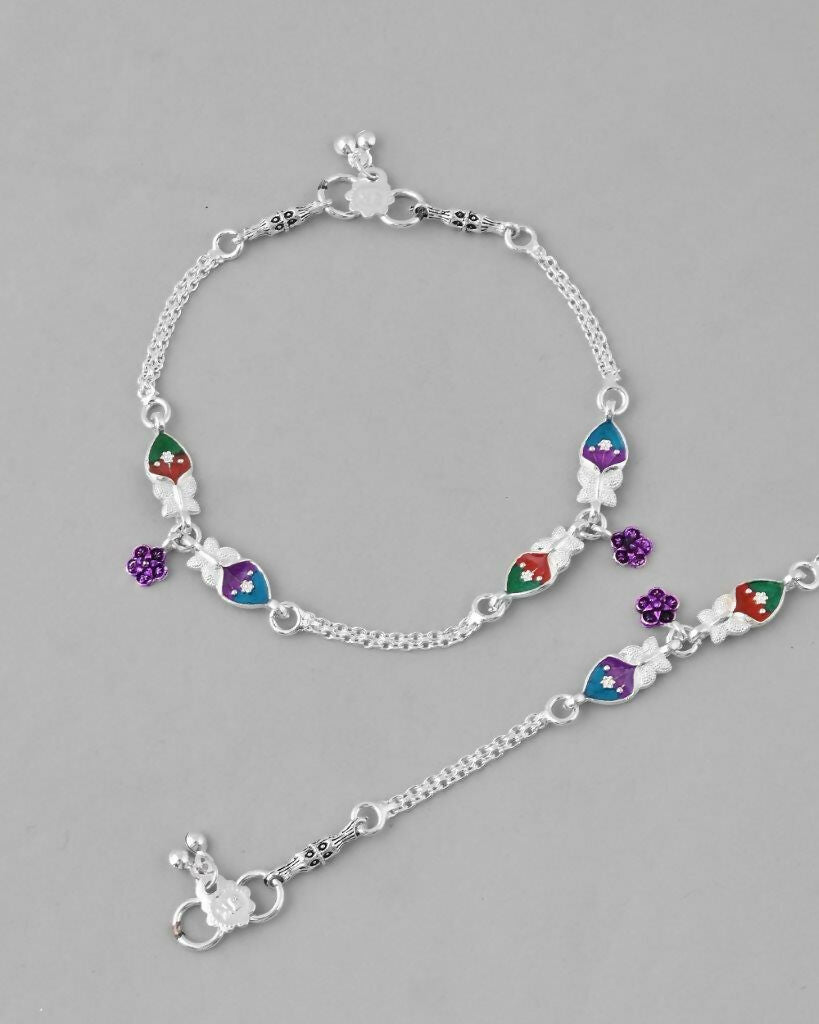 VOJ Set of 2 Mutli Color Meenakari Anklet - Swadesiicart