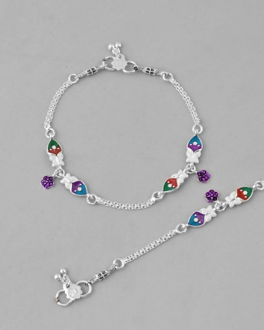 VOJ Set of 2 Mutli Color Meenakari Anklet - Swadesiicart