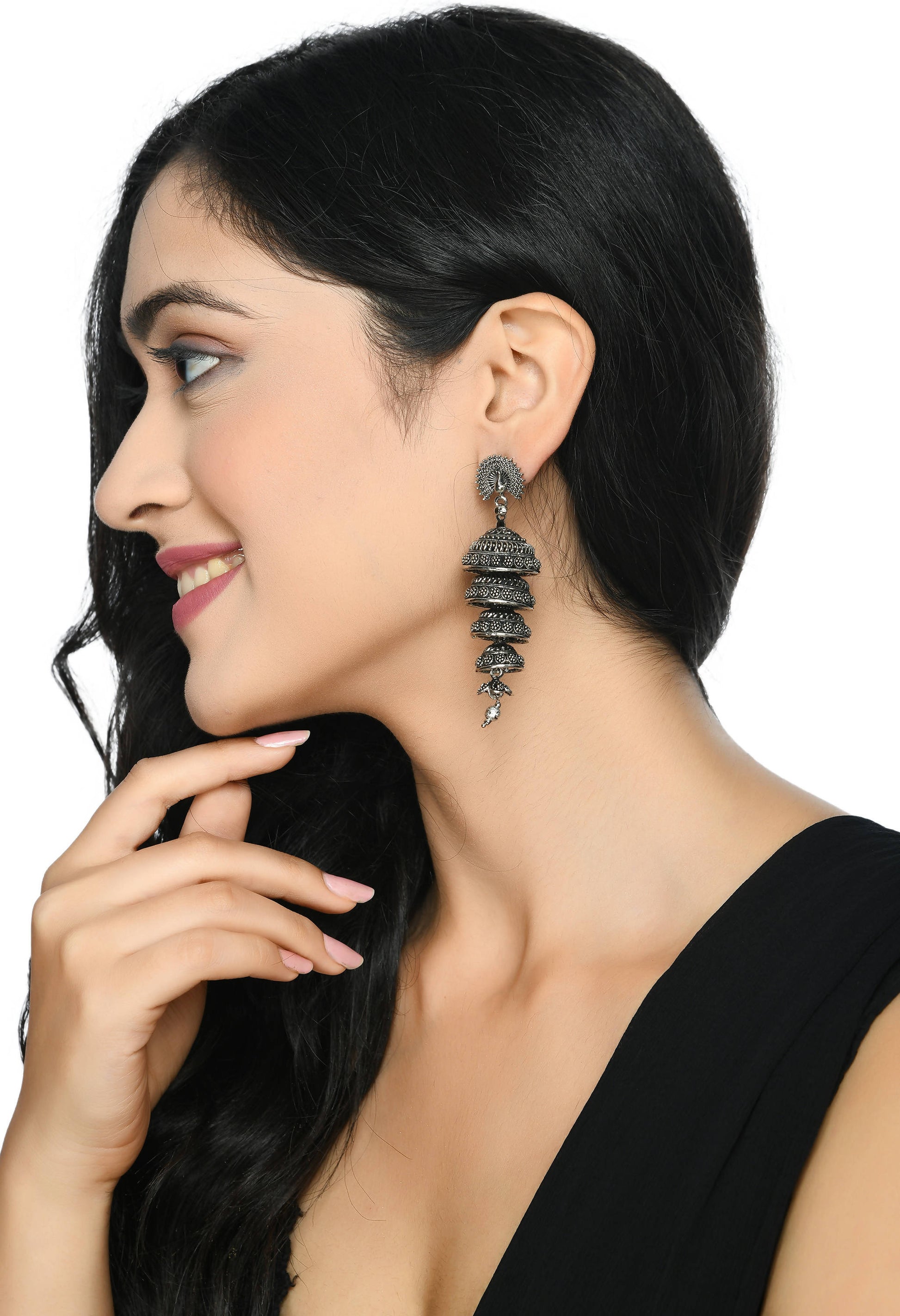 Mominos Fashion Johar Kamal Peacock Design Silver Colour Earrings - Swadesiicart