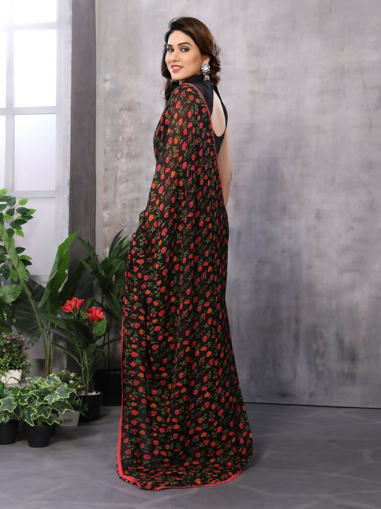 Partywear Designer Black & Red Georgette Fancy Saree - Satrangi | Swadesiicart