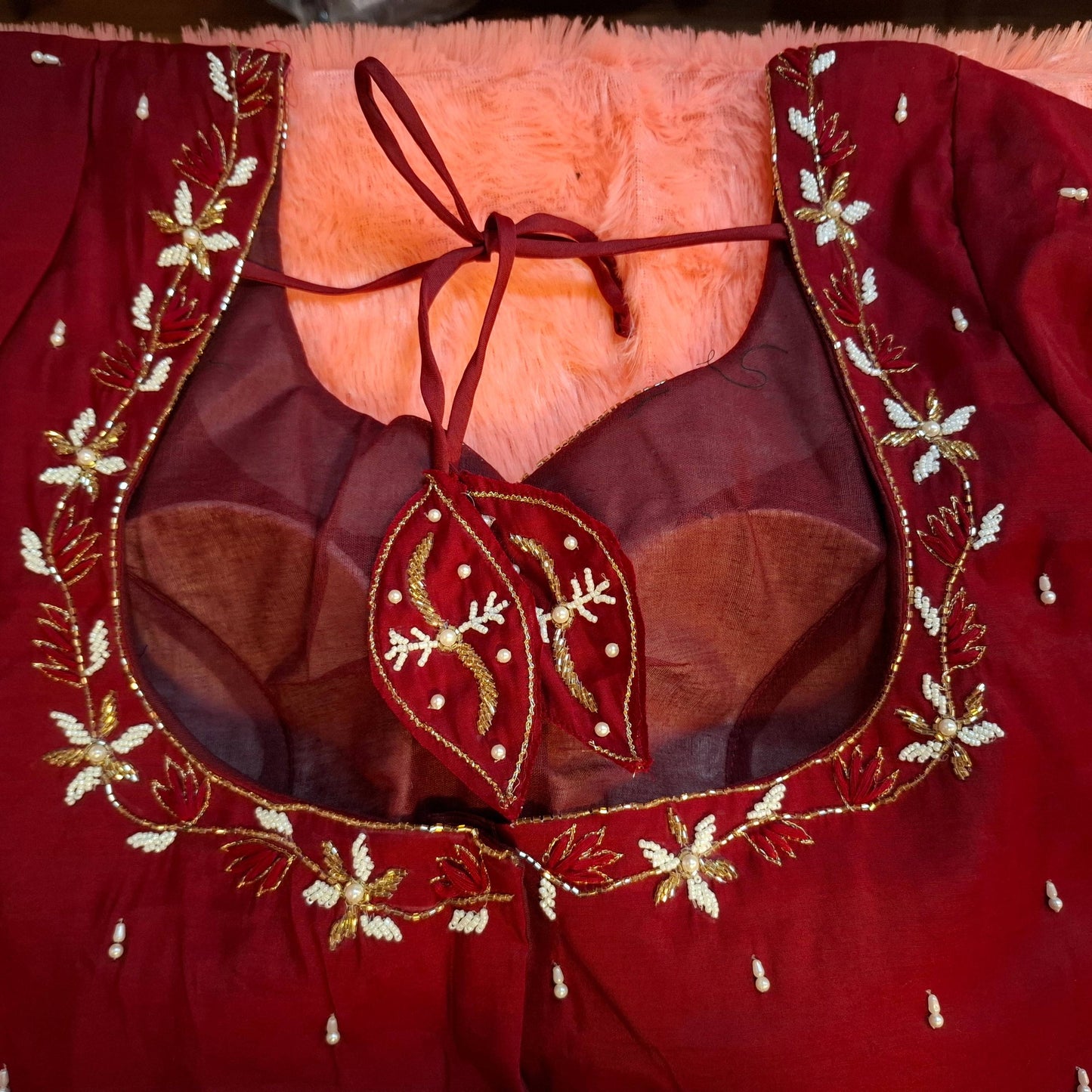 Kia Fashions Maroon Cotton Silk Hand Embroidered Readymade Blouse - Swadesiicart