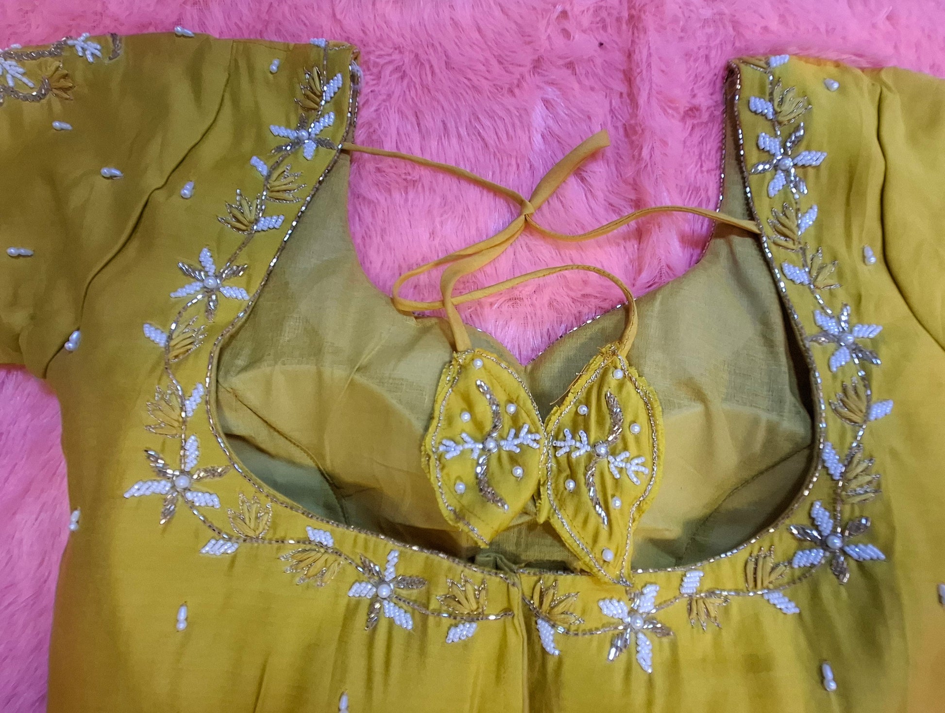 Kia Fashions Mustard Yellow Cotton Silk Hand Embroidered Readymade Blouse - Swadesiicart
