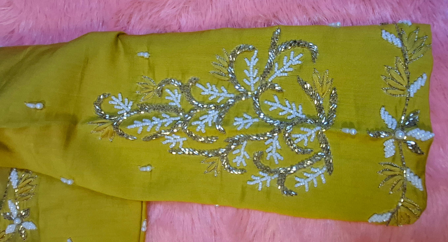 Kia Fashions Mustard Yellow Cotton Silk Hand Embroidered Readymade Blouse - Swadesiicart