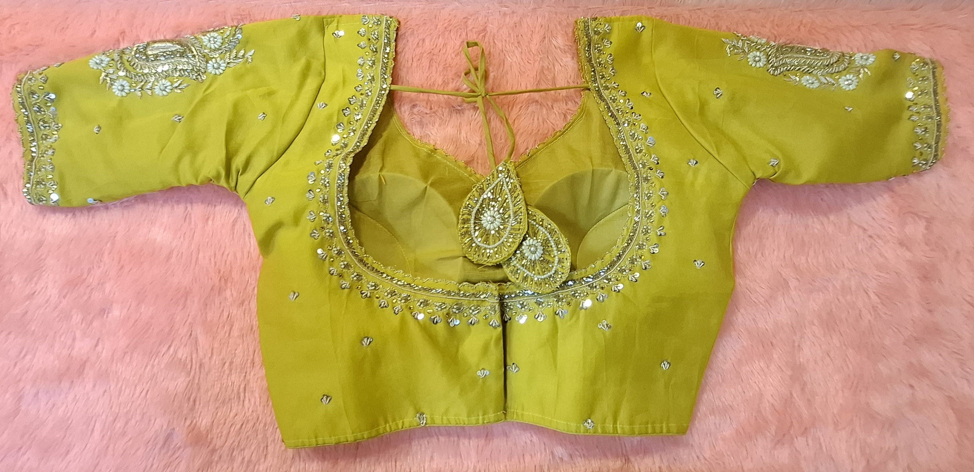 Kia Fashions Mustard Yellow Cotton Silk Hand Embroidered Readymade Blouse - Swadesiicart