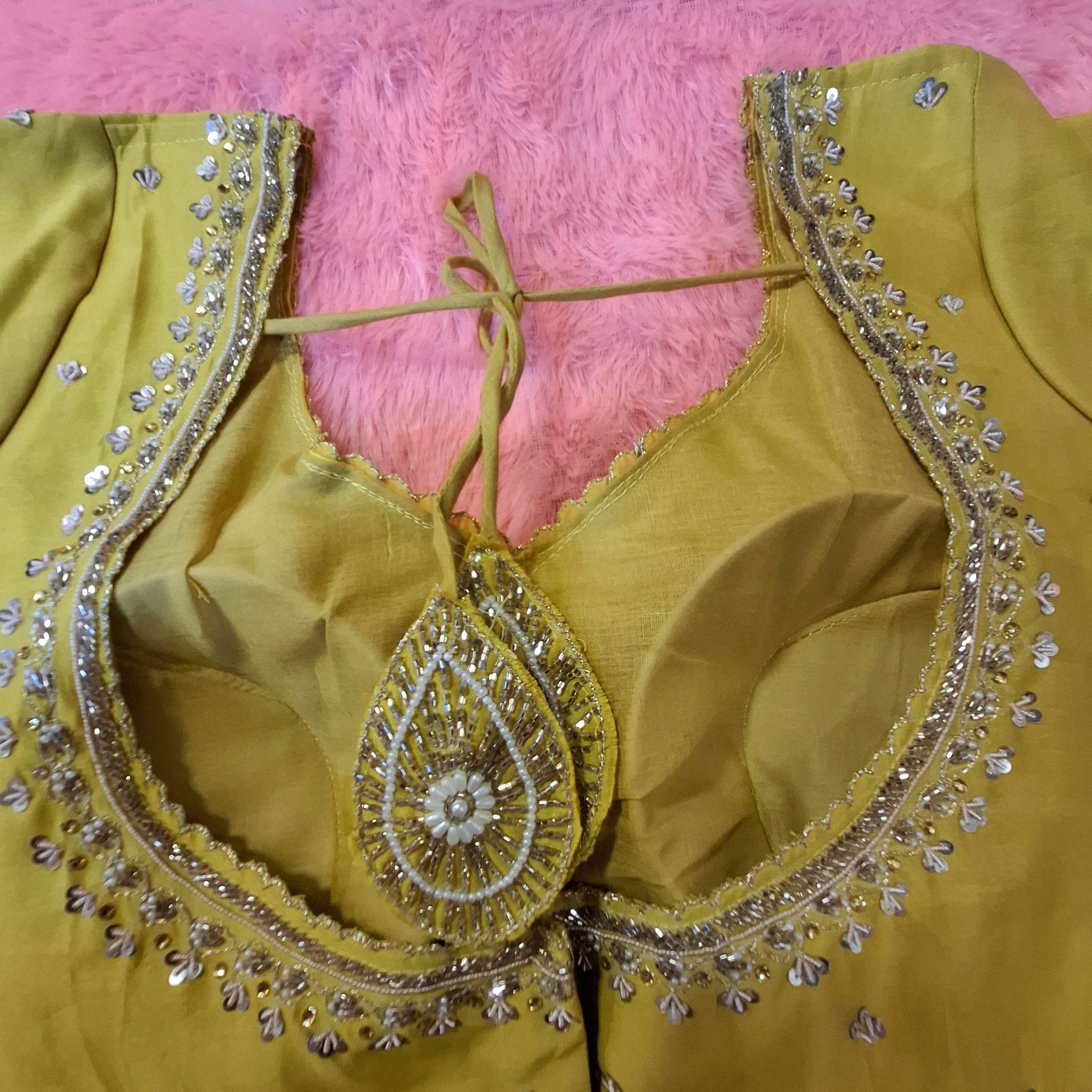 Kia Fashions Mustard Yellow Cotton Silk Hand Embroidered Readymade Blouse - Swadesiicart