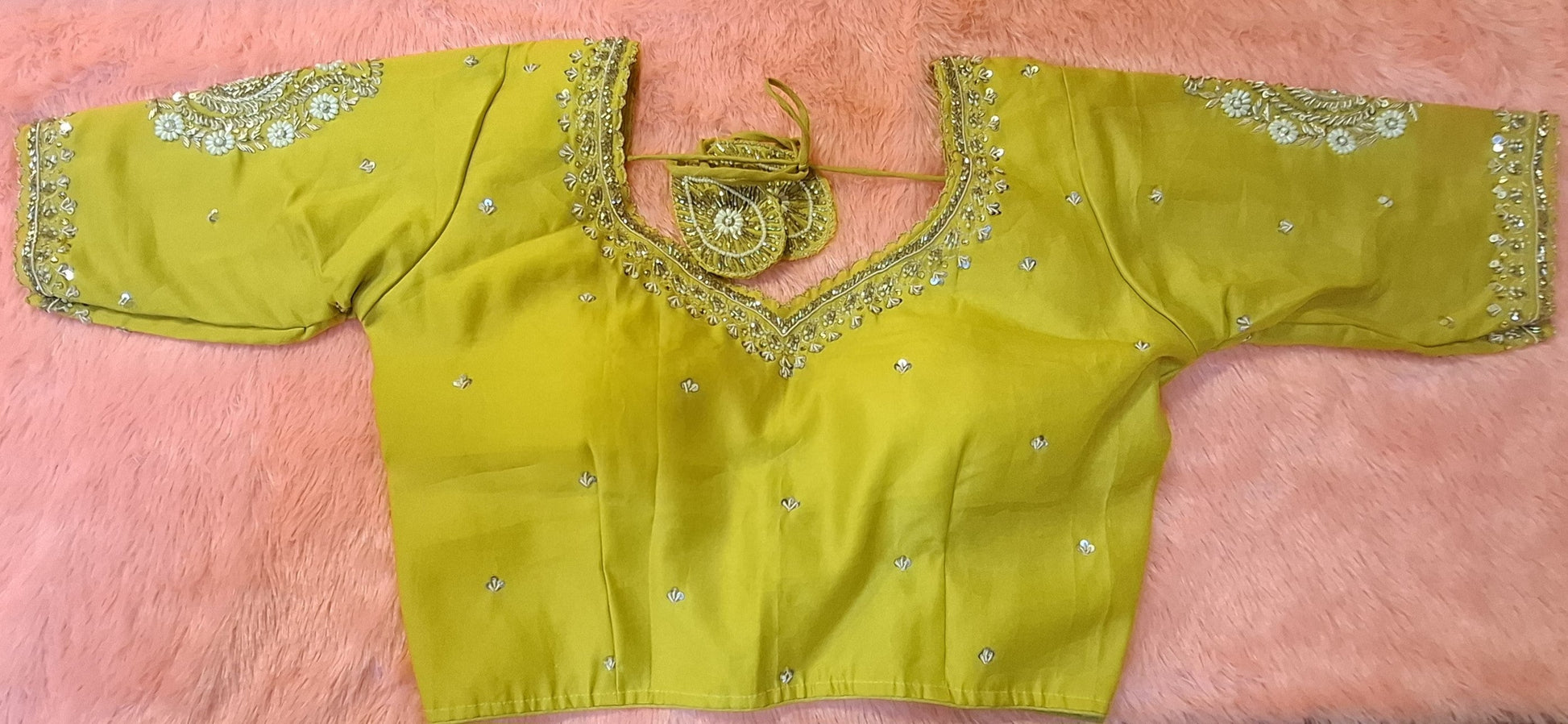 Kia Fashions Mustard Yellow Cotton Silk Hand Embroidered Readymade Blouse - Swadesiicart