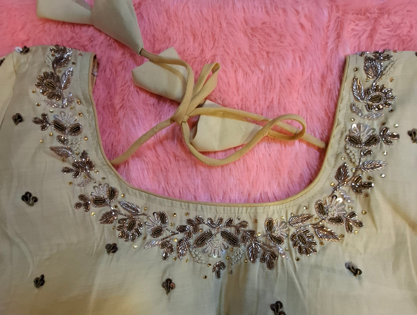 Kia Fashions Beige Cotton Silk Hand Embroidered Readymade Blouse - Swadesiicart