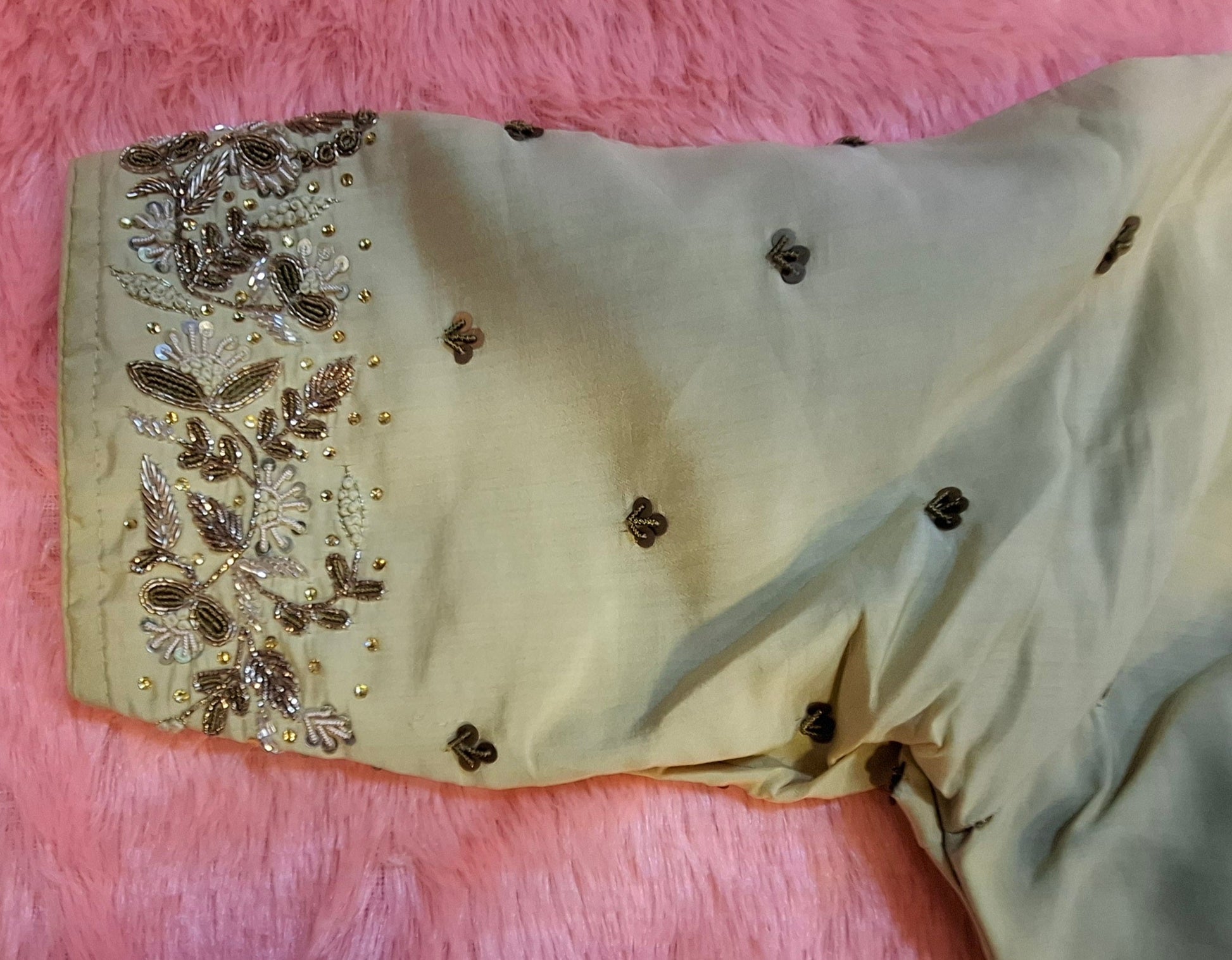 Kia Fashions Beige Cotton Silk Hand Embroidered Readymade Blouse - Swadesiicart
