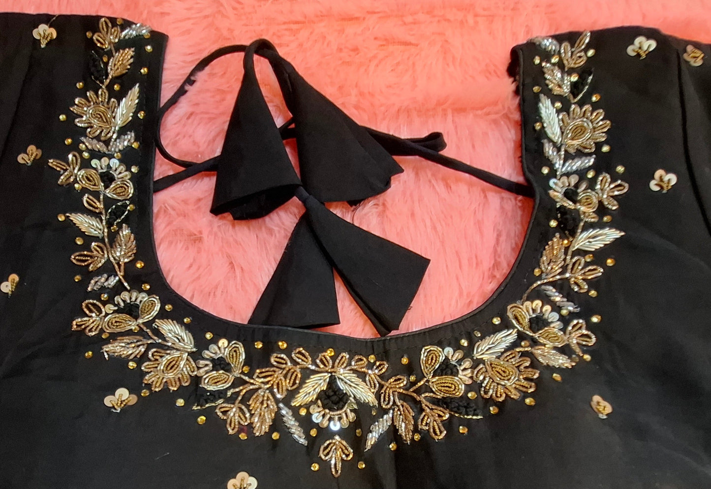 Kia Fashions Black Cotton Silk Hand Embroidered Readymade Blouse - Swadesiicart