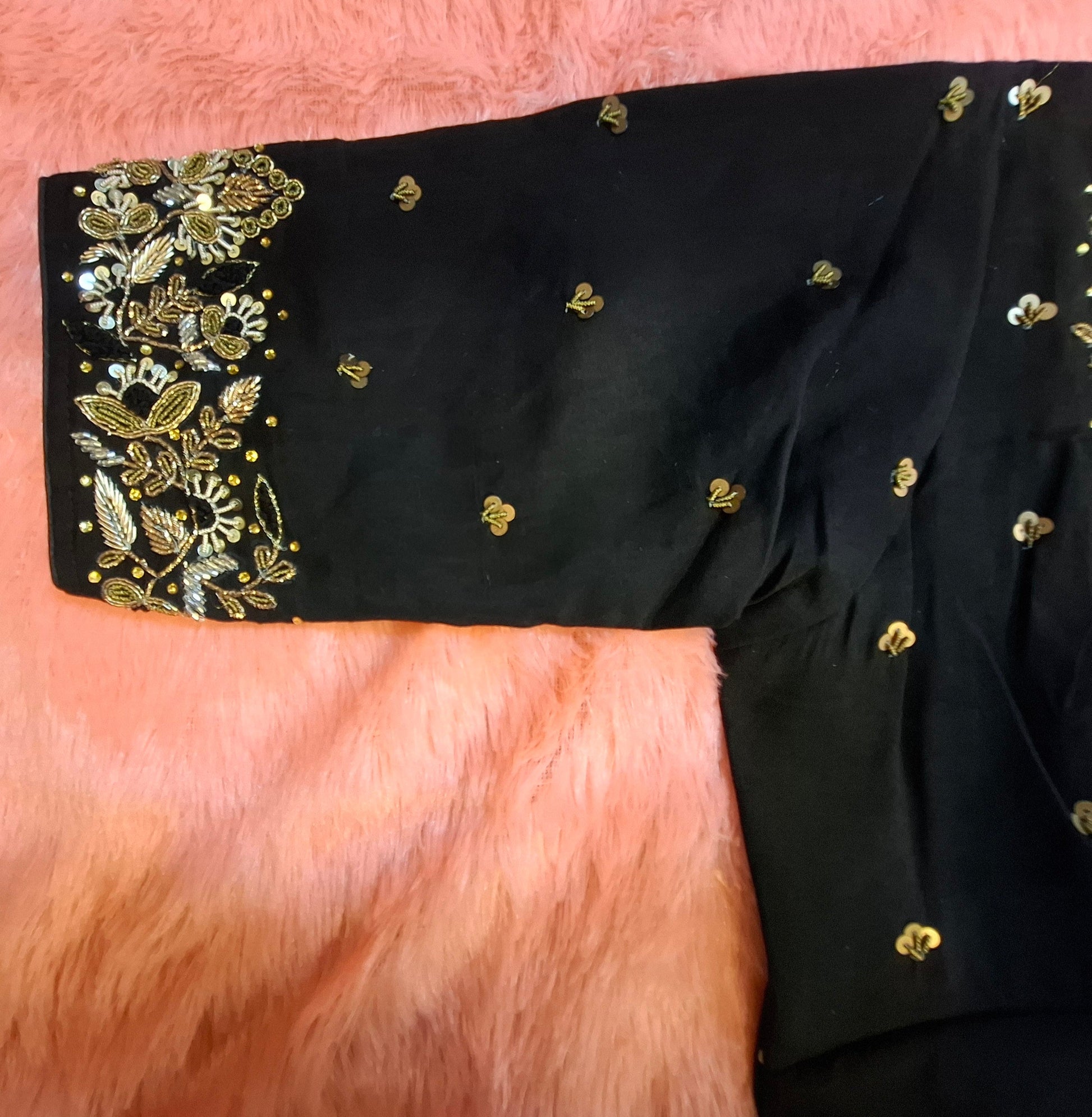 Kia Fashions Black Cotton Silk Hand Embroidered Readymade Blouse - Swadesiicart