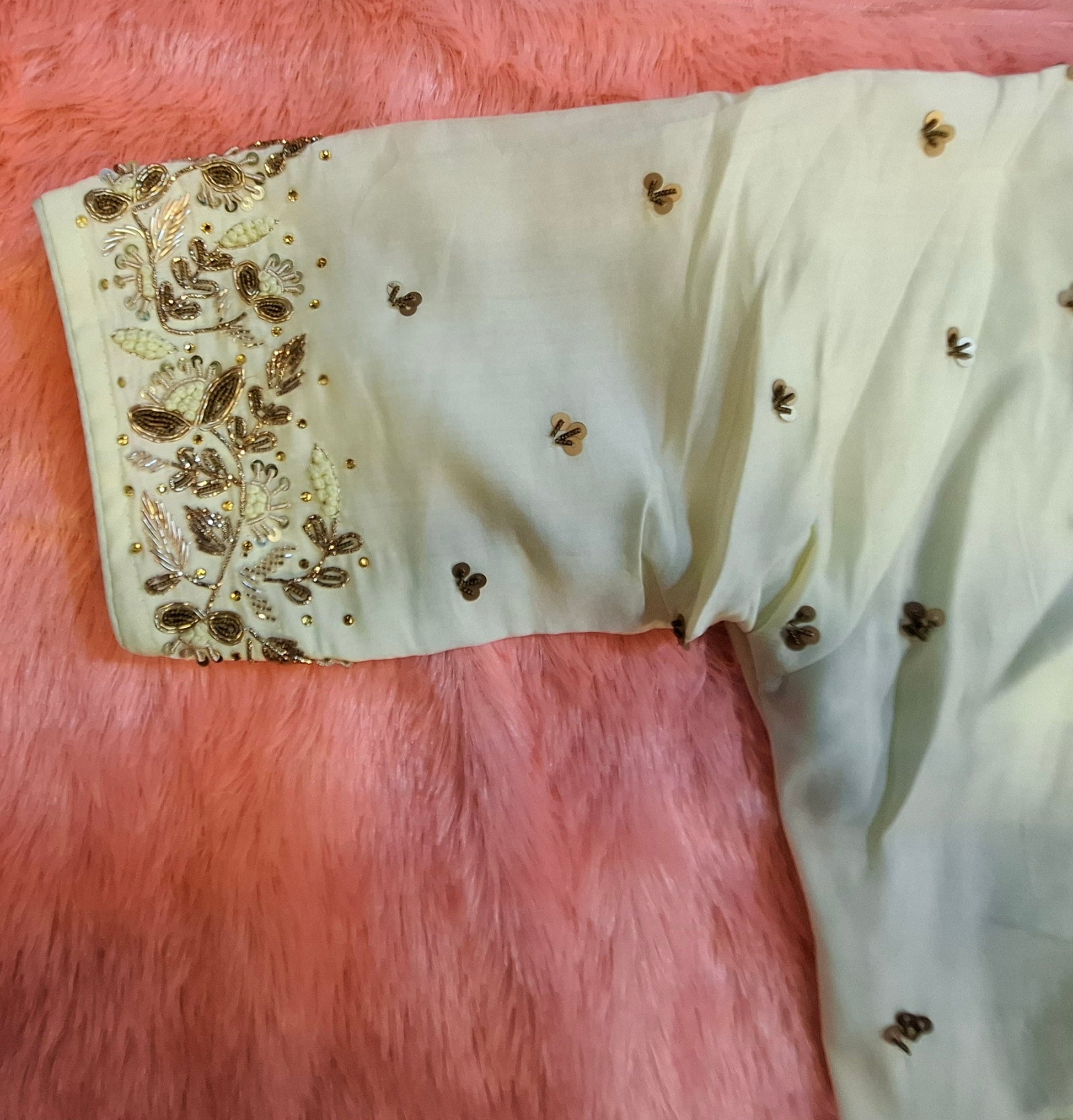 Kia Fashions Off-White Cotton Silk Hand Embroidered Readymade Blouse - Swadesiicart