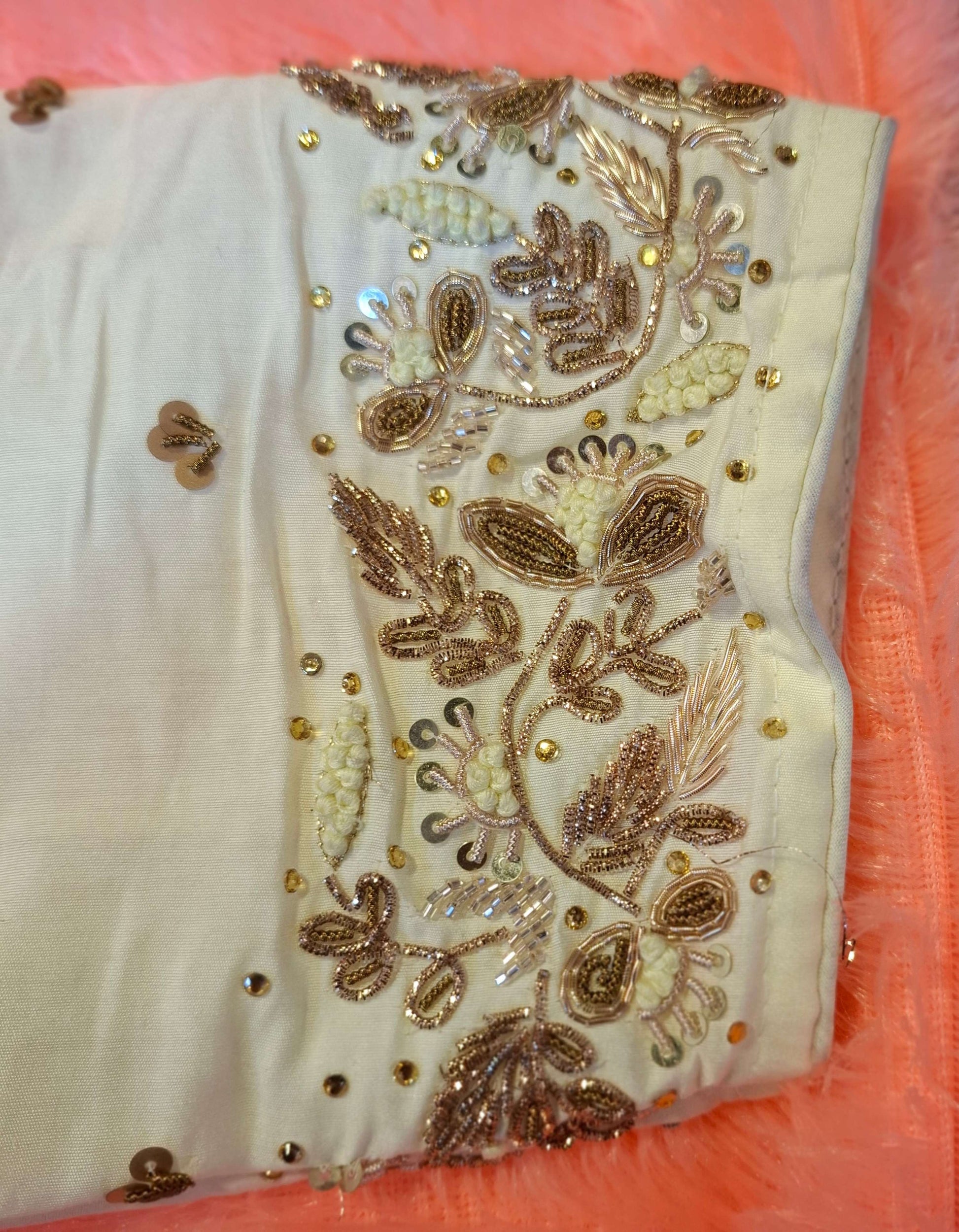 Kia Fashions Off-White Cotton Silk Hand Embroidered Readymade Blouse - Swadesiicart