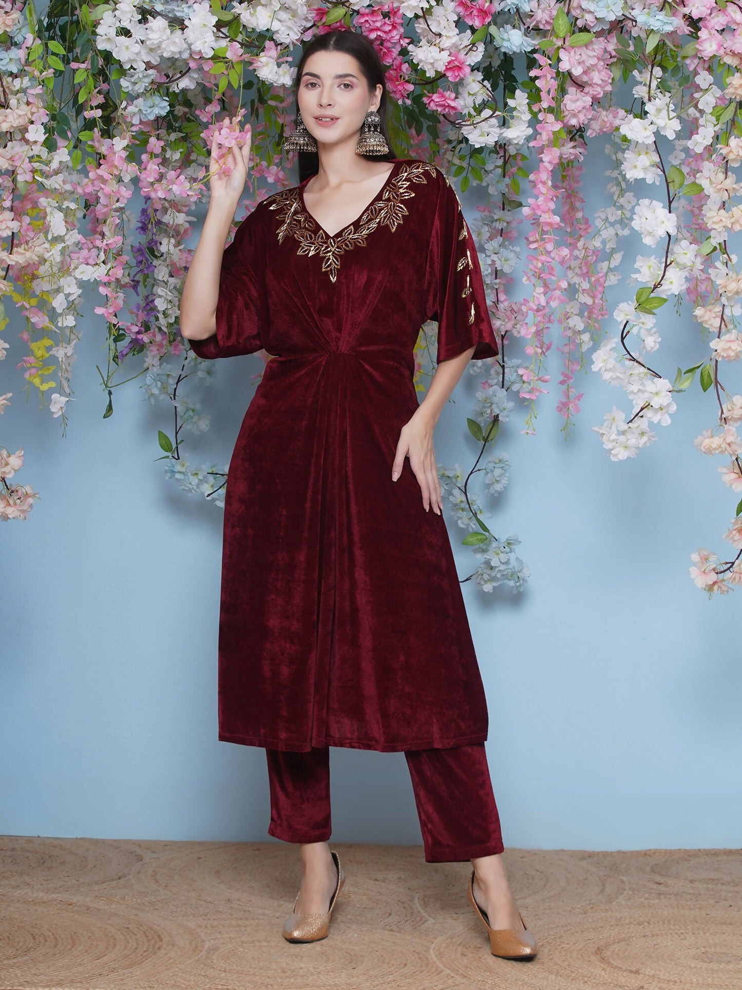 Joban Fashion Maroon Hand Embellished Coord Set - Swadesiicart
