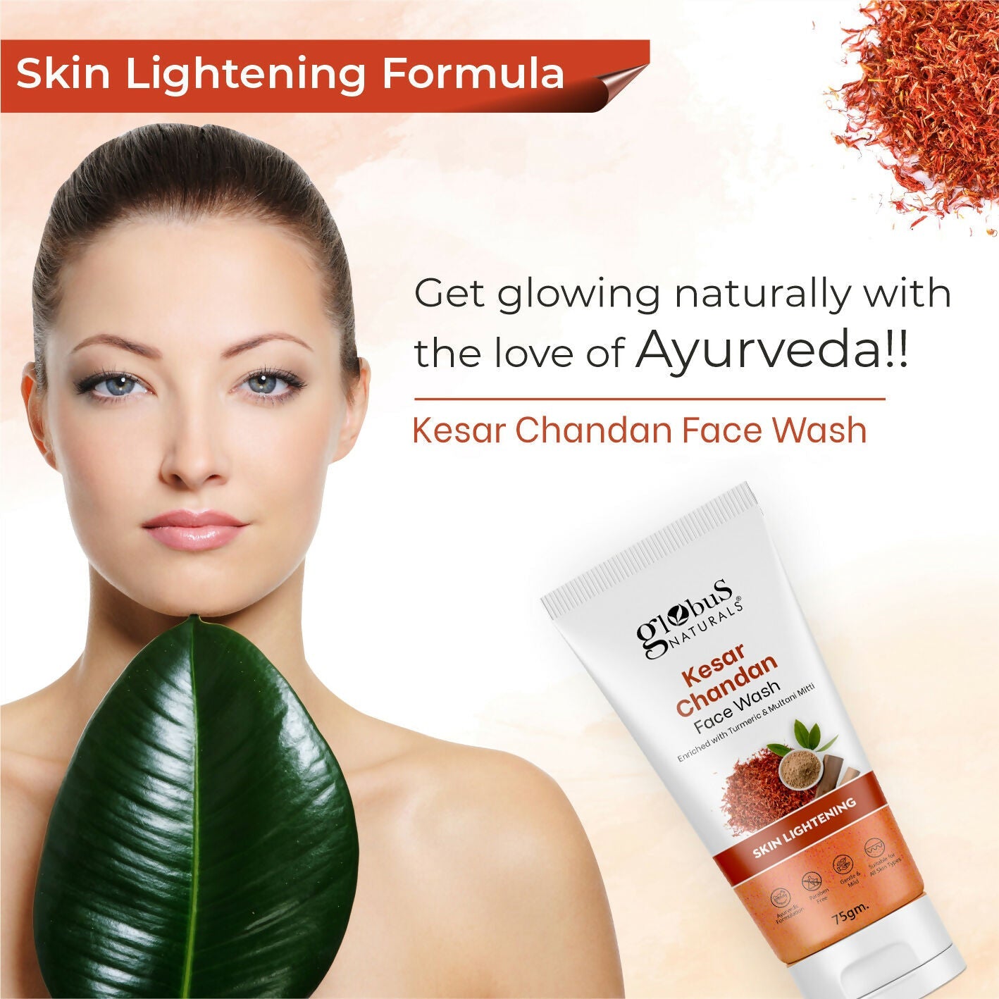 Globus Naturals Kesar Chandan Skin Lightening & Tan Removal Face wash, Suitable For All Skin Types | Swadesiicart