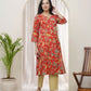 Vaasva Women Red Cotton Angrakha Kurta With Pant | Swadesiicart