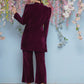 Joban Fashion Wine Velvet Hand Embellished Coord Set - Swadesiicart
