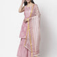 Myshka Women Peach Cotton Blend Printed Sleeveless Shoulder Straps Kurta With Sharara & Dupatta Set | Swadesiicart