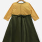 Ahalyaa Green Poly Silk Solid Kids Kurta With Printed Jacket For Girls | Swadesiicart