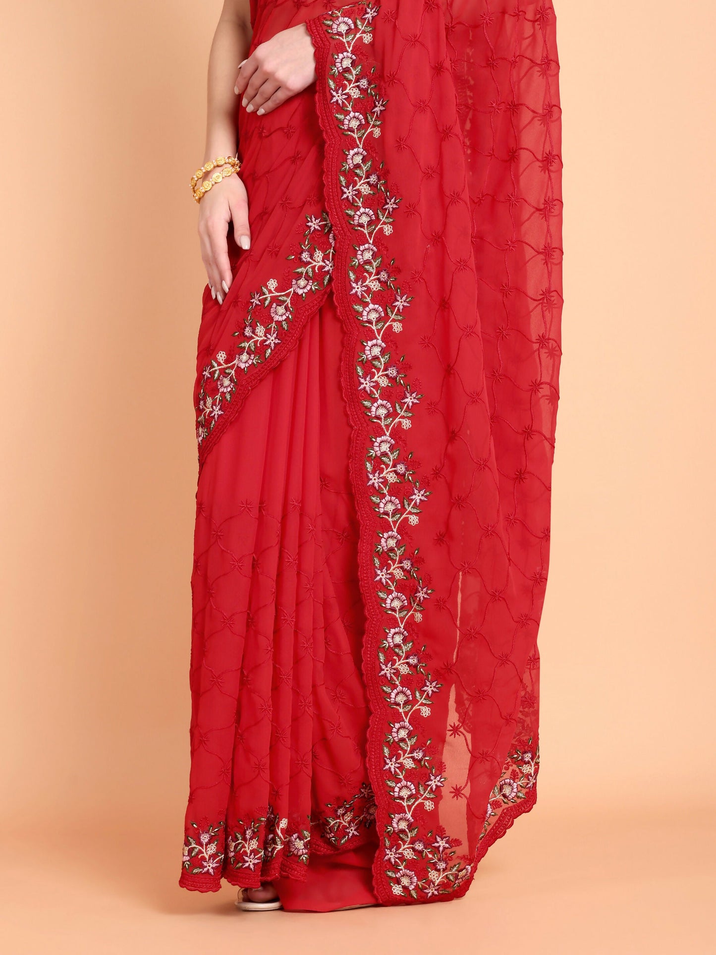 Vamsee Ammelia Red Georgette Saree - Swadesiicart