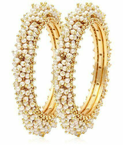 Gold-Polished Alloy Pearl Cluster Bangle Set - The Pari - Swadesiicart