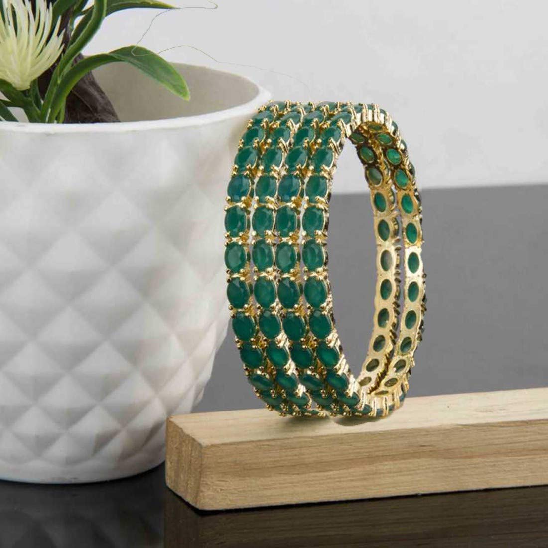 Gold-Polished Alloy Green Ad 4 Bangles Set - The Pari - Swadesiicart