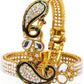 Gold-Polished Alloy Pearl Studded Peacock Enamel Bangle - The Pari - The Pari - Dinesh Associates