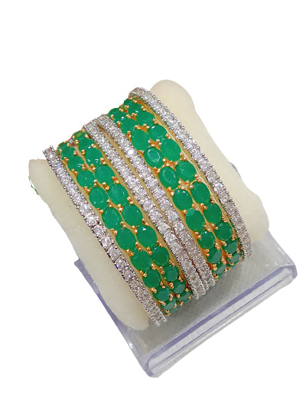 Gold-Polished Alloy Designer Green Combo Of Ad Bangles - The Pari - Swadesiicart