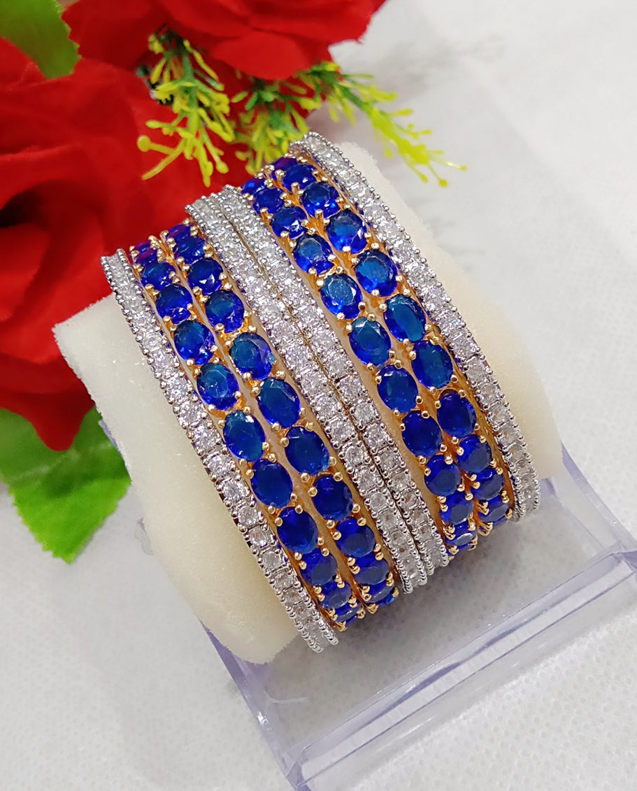 Gold-Polished Alloy Designer Blue Combo Of Ad Bangles - The Pari - The Pari - Dinesh Associates