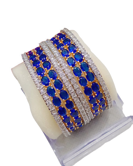 Gold-Polished Alloy Designer Blue Combo Of Ad Bangles - The Pari - Swadesiicart