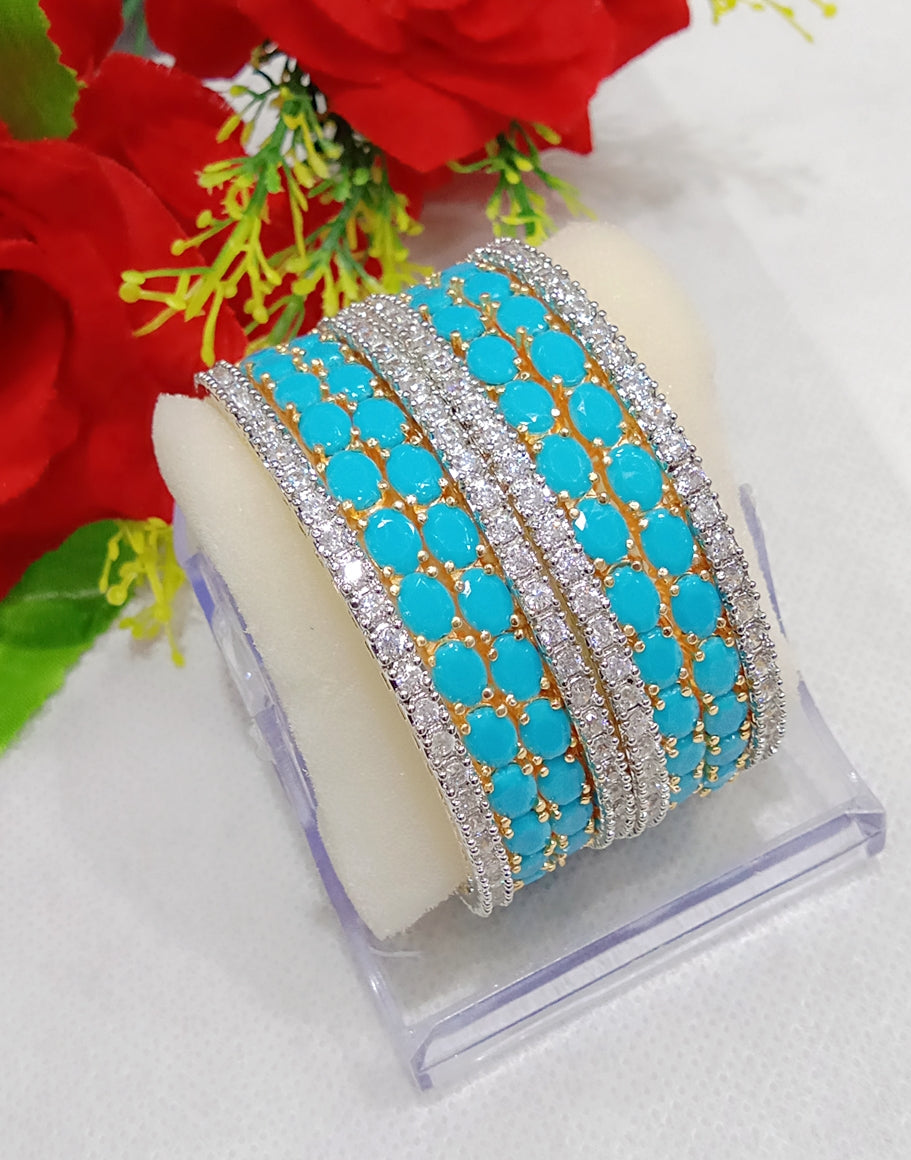 Gold-Polished Alloy Designer Sky Blue Combo Of Ad Bangles - The Pari - The Pari - Dinesh Associates