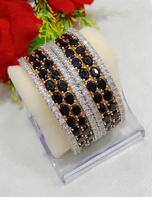 Gold-Polished Alloy Designer Black Combo Of Ad Bangles - The Pari - The Pari - Dinesh Associates