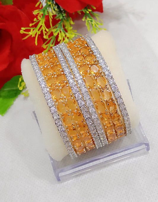 Gold-Polished Alloy Designer Yellow Combo Of Ad Bangles - The Pari - The Pari - Dinesh Associates