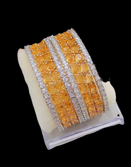 Gold-Polished Alloy Designer Yellow Combo Of Ad Bangles - The Pari - Swadesiicart