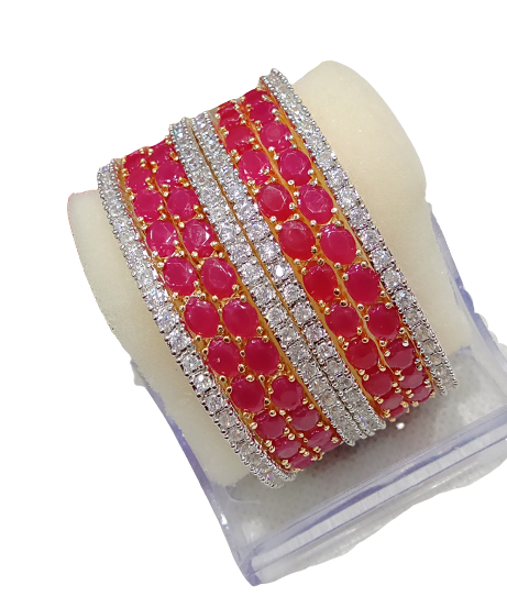 Gold-Polished Alloy Designer Ruby Combo Of Ad Bangles - The Pari - Swadesiicart