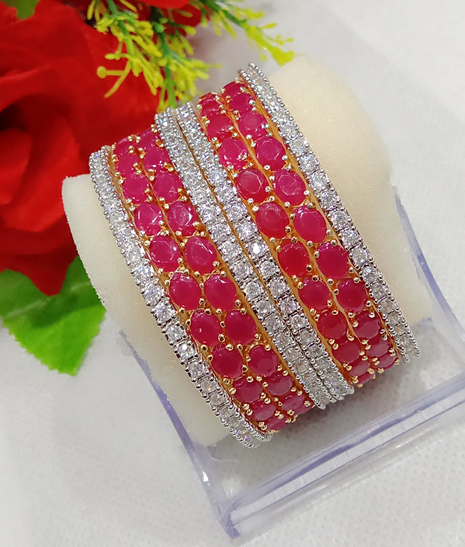 Gold-Polished Alloy Designer Ruby Combo Of Ad Bangles - The Pari - The Pari - Dinesh Associates