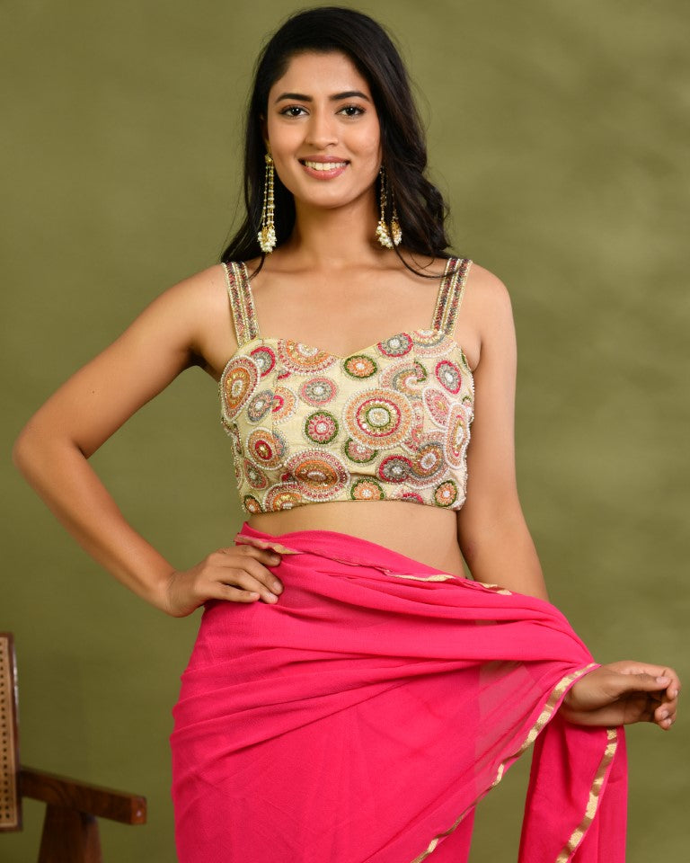 Amodin Designer Studio Multicolored Thread Pearl Work Padded Blouse - Swadesiicart