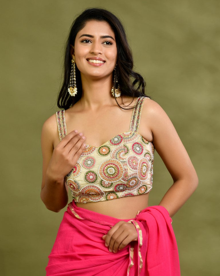 Amodin Designer Studio Multicolored Thread Pearl Work Padded Blouse - Swadesiicart