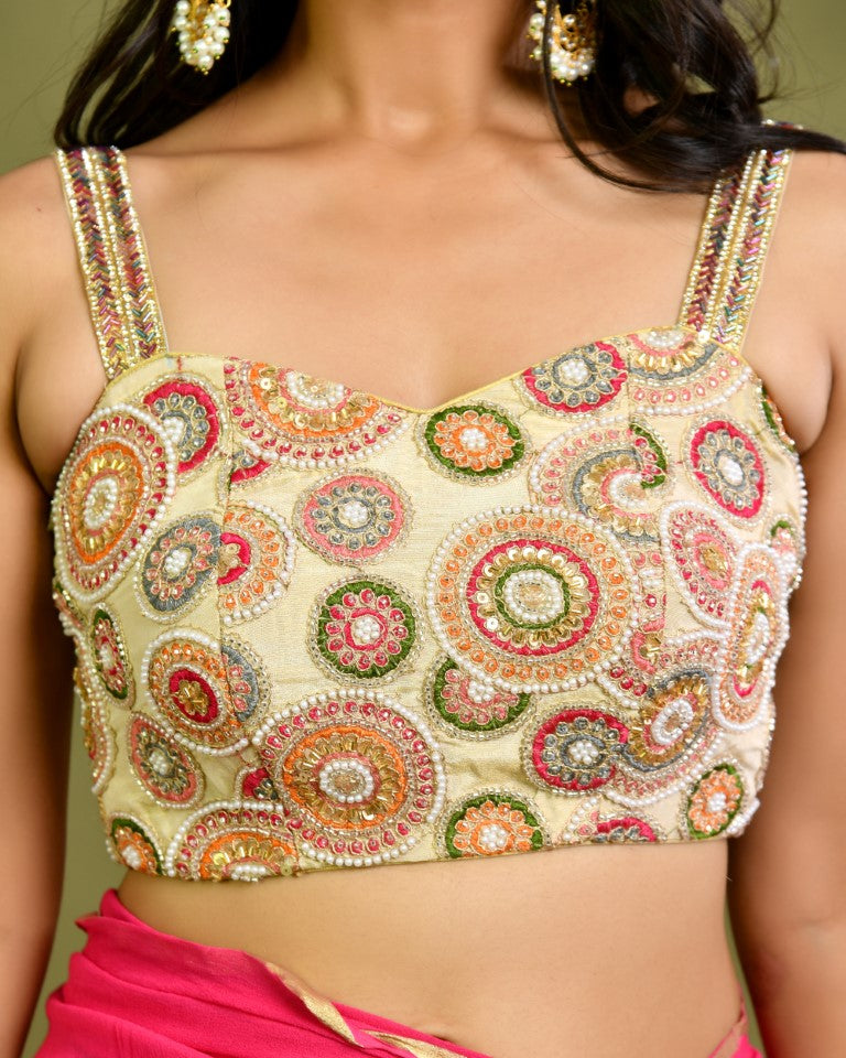 Amodin Designer Studio Multicolored Thread Pearl Work Padded Blouse - Swadesiicart