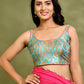 Amodini Designer Studio Kashi Banarsi Blue Sleeveless Padded Blouse