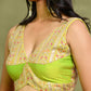 Amodini Designer Studio Lime Green Embroidered Sleeveless Padded Blouse