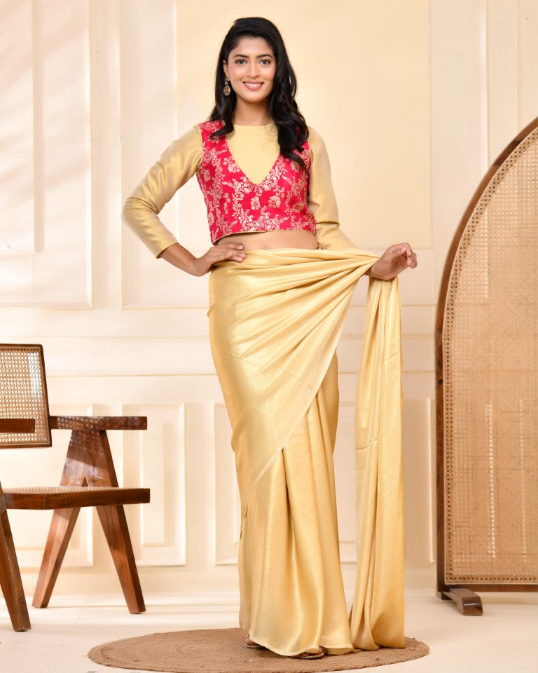 Amodini Designer Studio Pink Banarsi Jacket With Golden Blouse - Swadesiicart