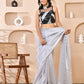 Amodini Designer Studio Silver & Black Cutdana Sequined Band Collar Sleeveless Padded Blouse