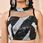 Amodini Designer Studio Silver & Black Cutdana Sequined Band Collar Sleeveless Padded Blouse