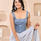 Amodini Designer Studio Sequined Denim Corset Saree Blouse - Swadesiicart