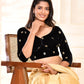 Amodini Designer Studio Black Embellished Velvet Blouse - Swadesiicart