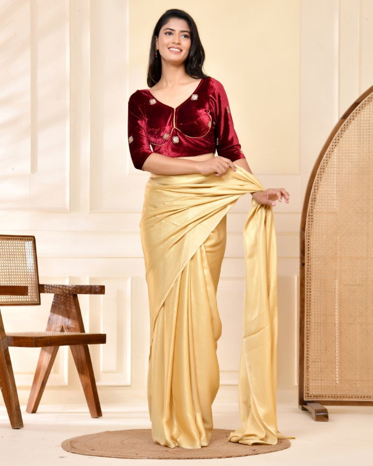 Amodini Designer Studio Marroon Embellished Velvet Blouse - Swadesiicart