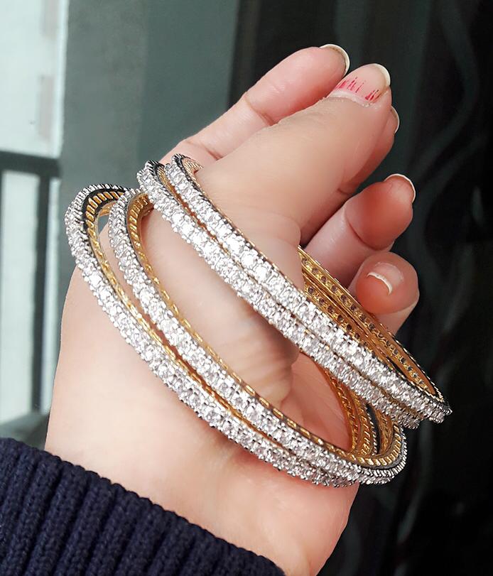 Gold-Polished Alloy Designer Ruby Combo Of Ad Bangles - The Pari - Swadesiicart