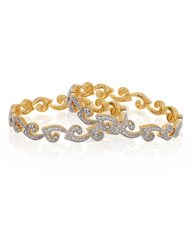 Gold-Polished Alloy Intricate Work American Diamond Bangle Set - The Pari - The Pari - Dinesh Associates
