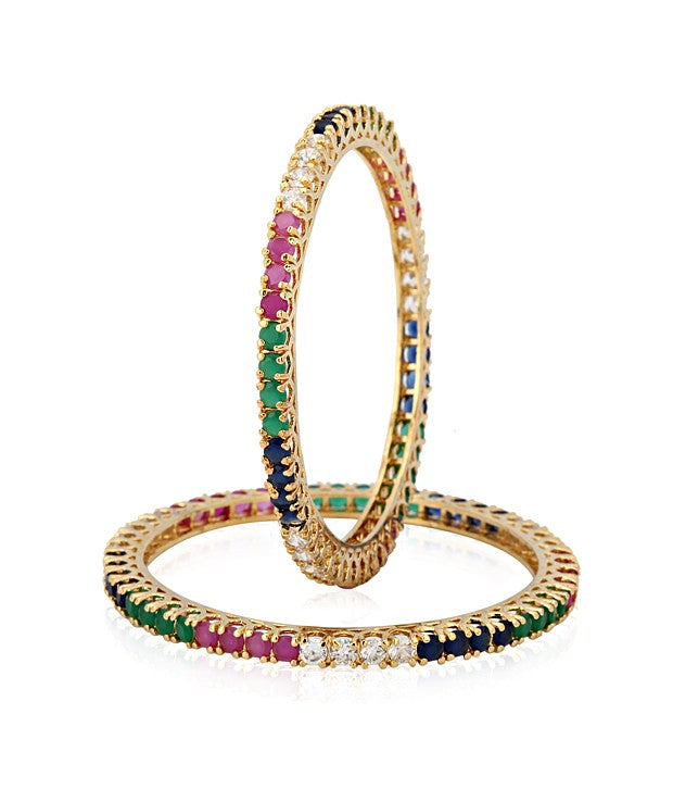 Gold-Polished Alloy Set Of 2 Multicolou Ad Bangles - The Pari - The Pari - Dinesh Associates